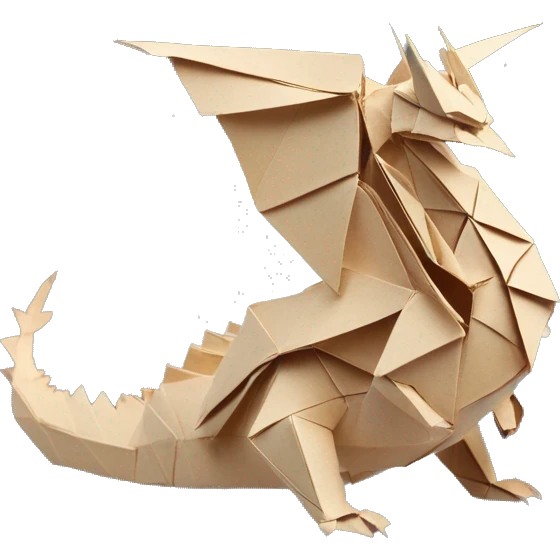 Beige Origami dragon made of newspapers on fire, surrounded by fairy lights nebula galaxy stars swirls iridescent covered in dried flowers bokeh library bunting floral flowers fire flames emoji