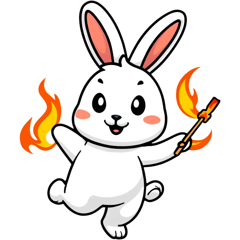 Rabbit doing fire dance poi emoji