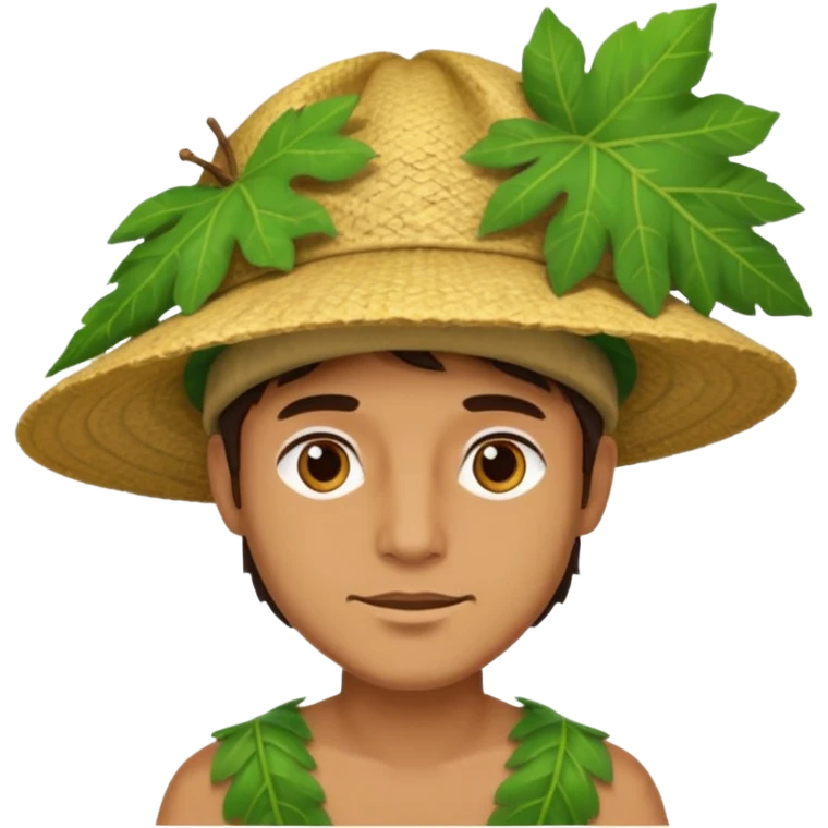 an man wearing a large leaf hat emoji