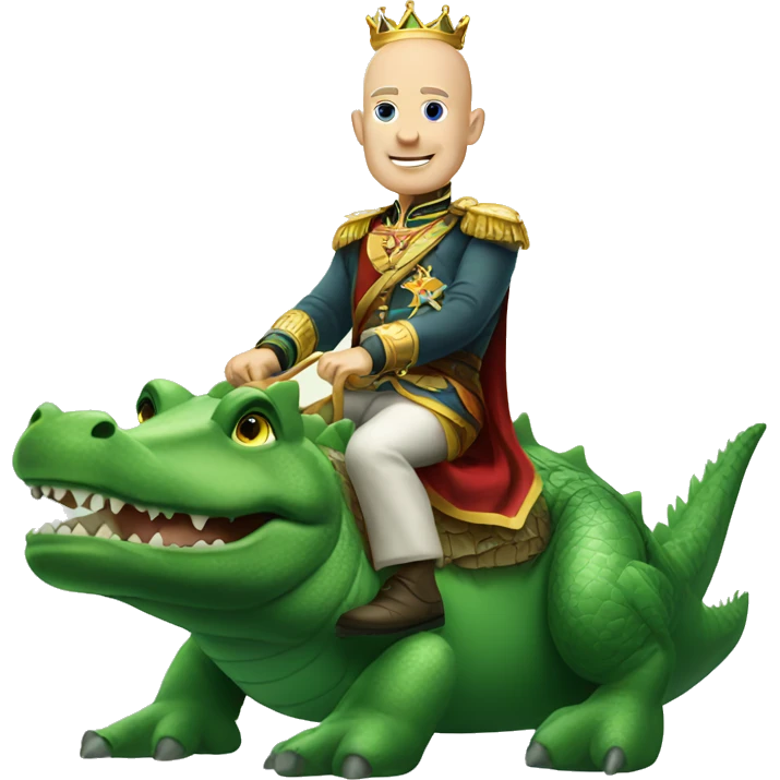 White bald king riding Alligator  emoji