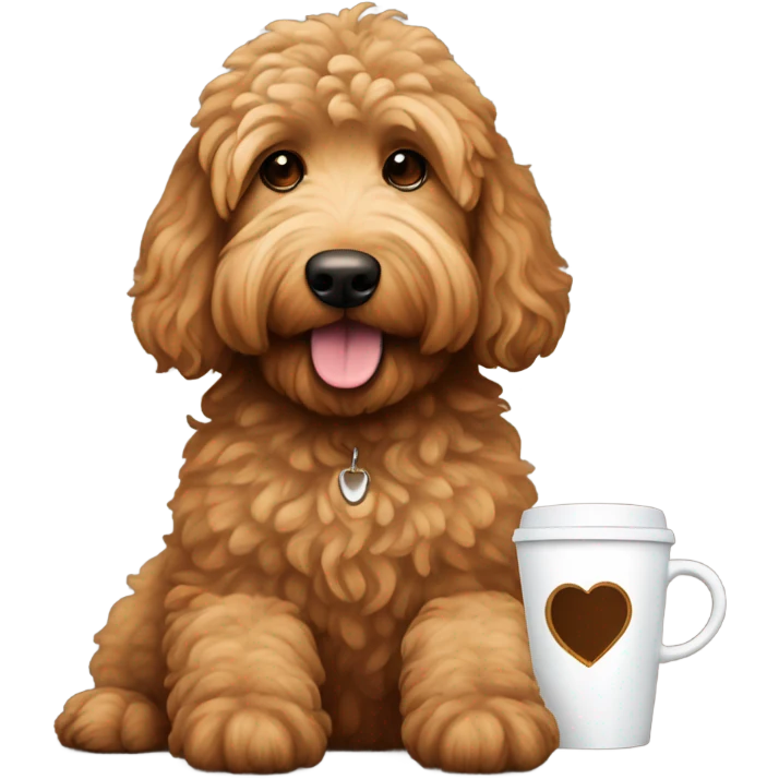 brown golden doodle with a coffee emoji
