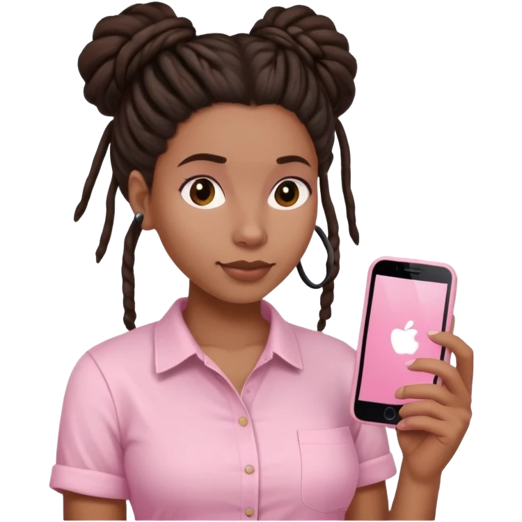 Dark brown woman with dreadlocks in bun Light pink shirt with a light pink phone in her hand emoji