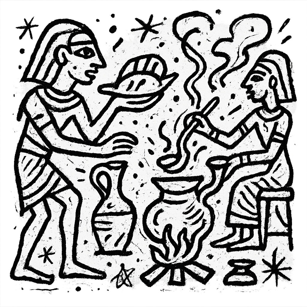 ancient Egyptian cooking scene in hieroglyphic style emoji