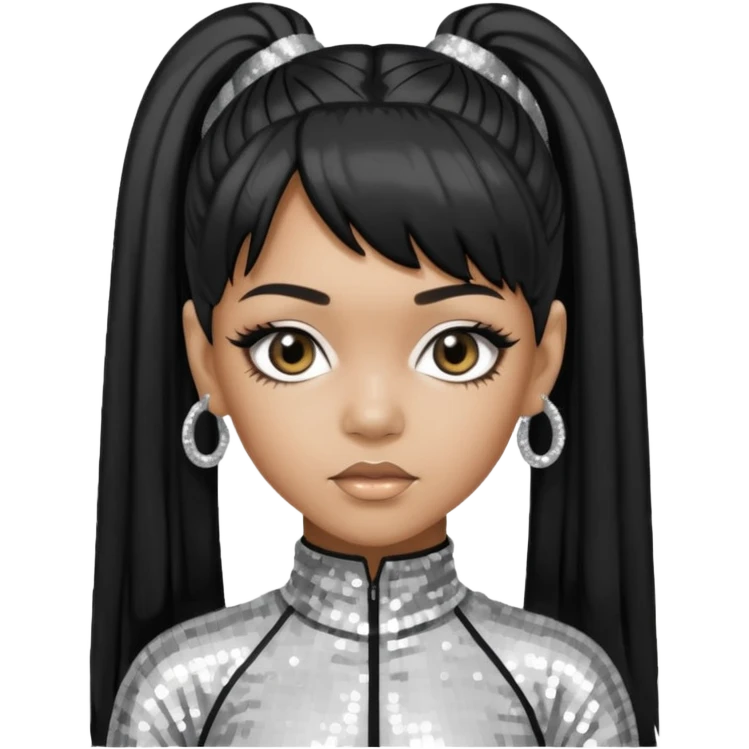 Left Eye from TLC with long black ponytail hair, silver sequin outfit emoji