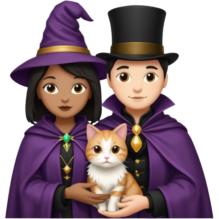 magician couple and their pet cat emoji
