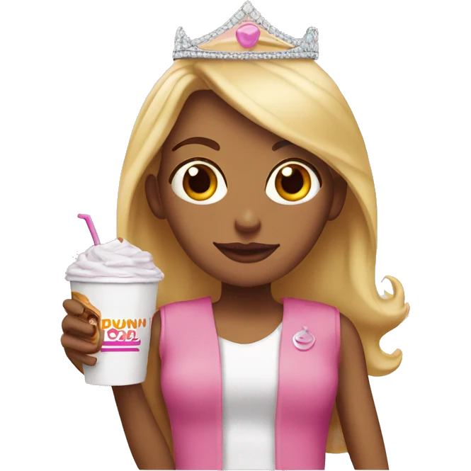 blonde girl with tiara and dunkin cup emoji