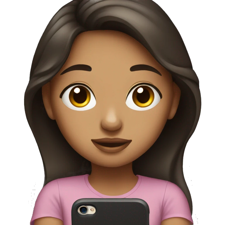 beautiful girl with dark brown hair sitting on her iphone emoji
