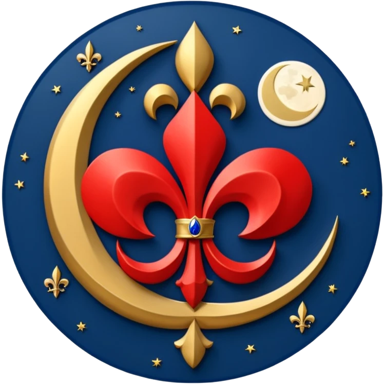 Left side navy blue right side red and on the middle fleur de lys symbol Turkish moon under the symbol it's turning the sky  emoji