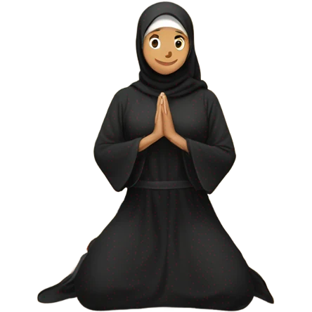 muslim woman praying on a praying carpet with a black abaya on emoji