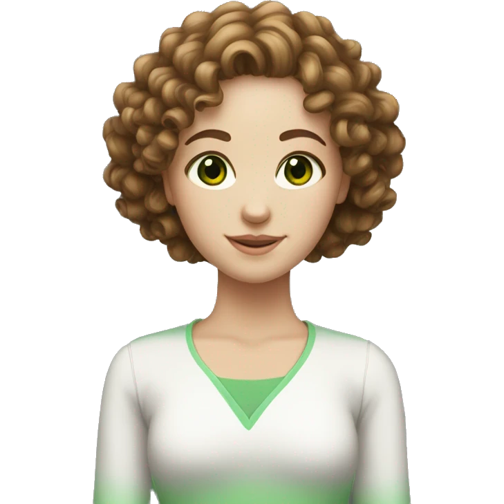 White girl with curly brown hair and green eyes emoji