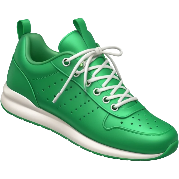 A 3D cartoon Green sneaker with soft texture, lace-up detail, and smooth reflections, isolated on plain background, Memoji-style. emoji