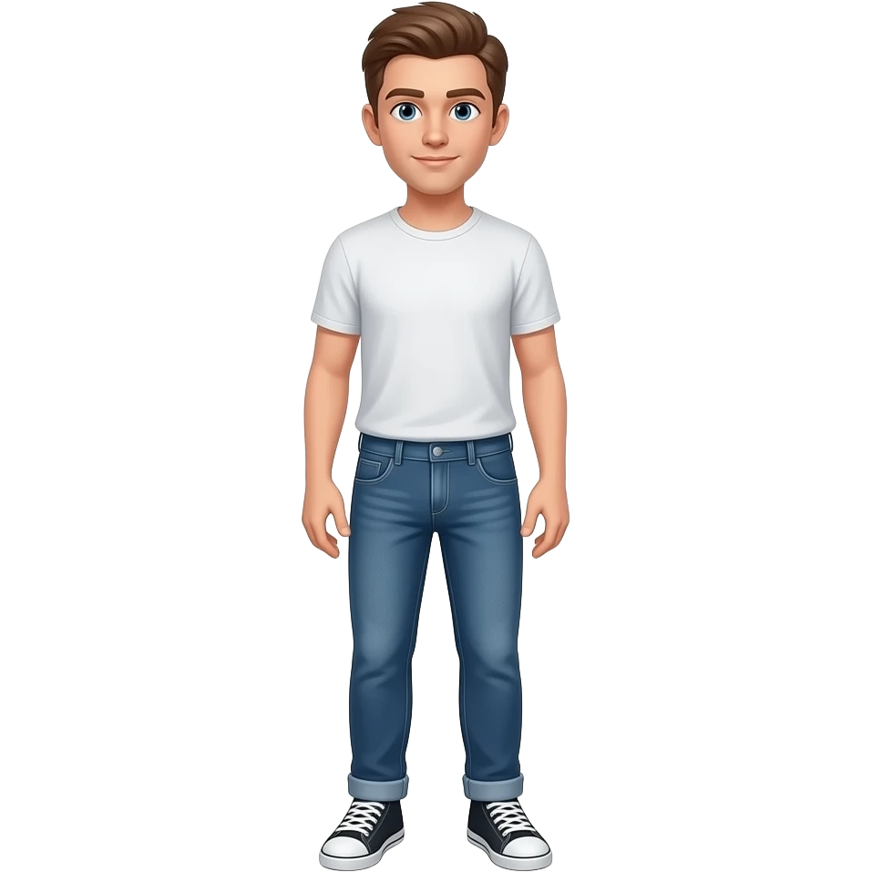 25 year old white chicken stand  straight with tshirt and jeans sneakers emoji