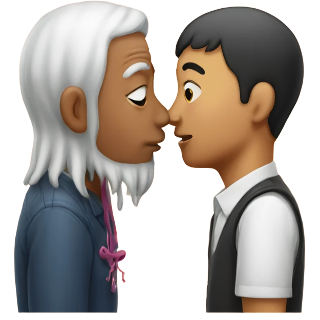 Squid kissing Asian man emoji