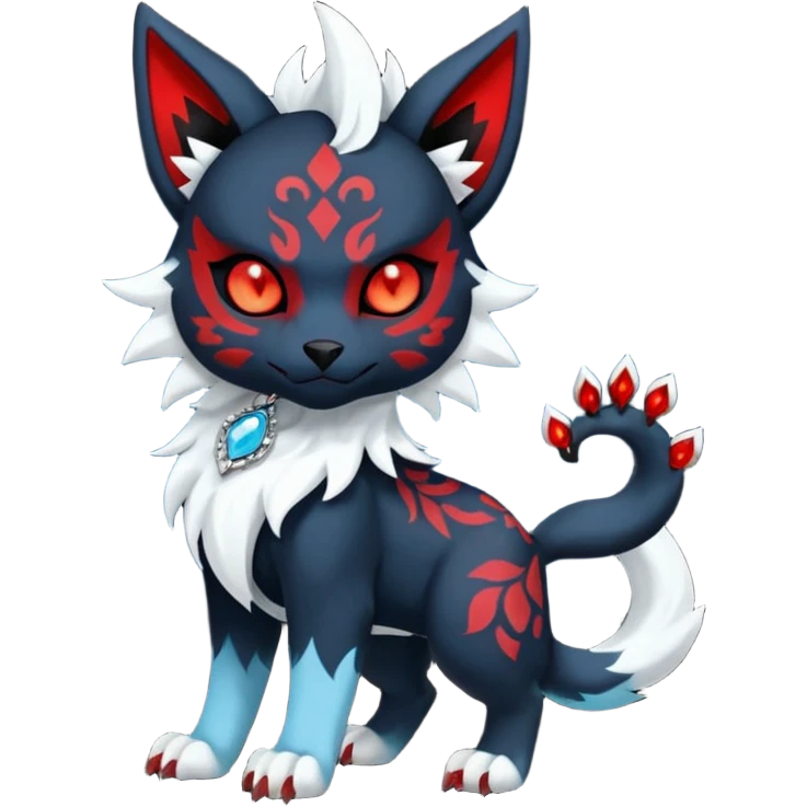 Floral gothic edgy emo cool and ruby-jewelry-adorned Absol-Litten-Amaura-fusion-Fakemon-animal-creature  emoji
