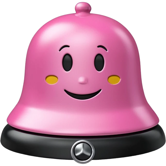 pink call bell with black base and silver button and with smiley face on it emoji