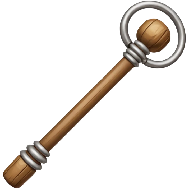 Wooden monk’s staff with metal rings at top. emoji
