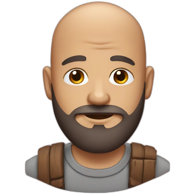 Bald man with beard and timberman shirt emoji