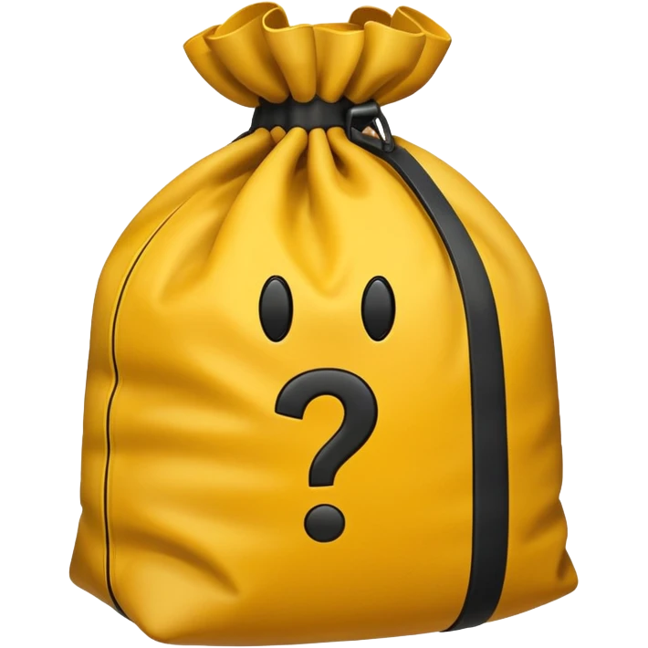 heavy bag printed with overstuffed with yellow question marks emoji