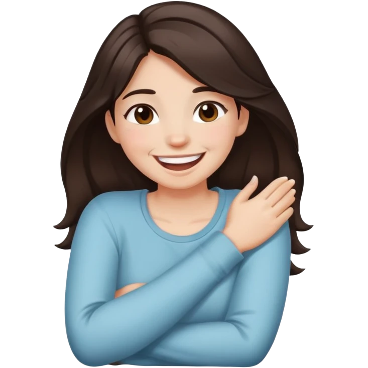 arms crossed holding neck laughing girl dark brown hair white hair  emoji