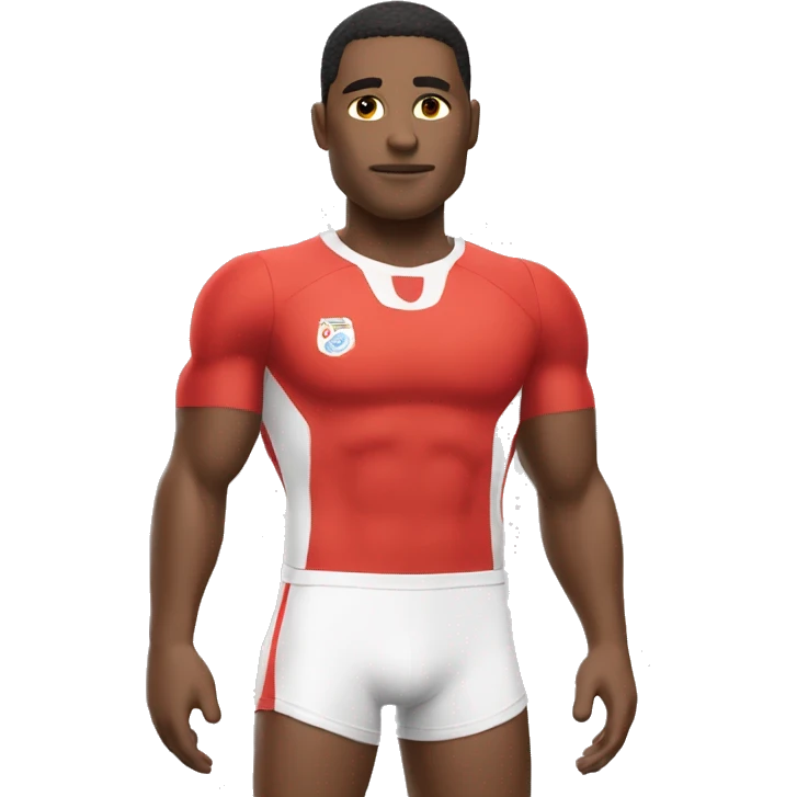 Un mec qui pleure portant un maillot rouge et blanc emoji