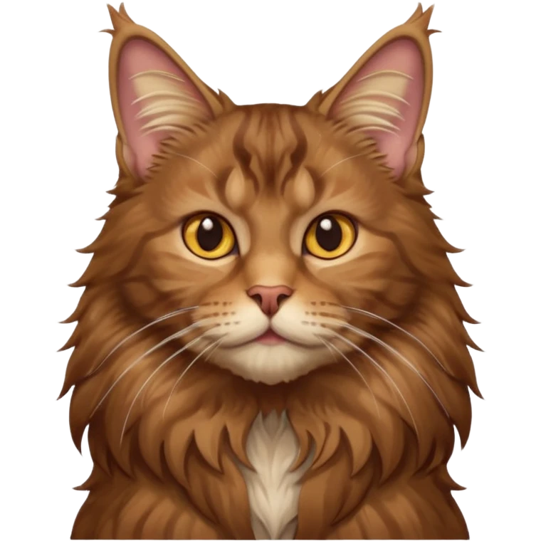 A high-resolution photo-realistic digital illustration of a brown maine coon cat, chest upward emoji
