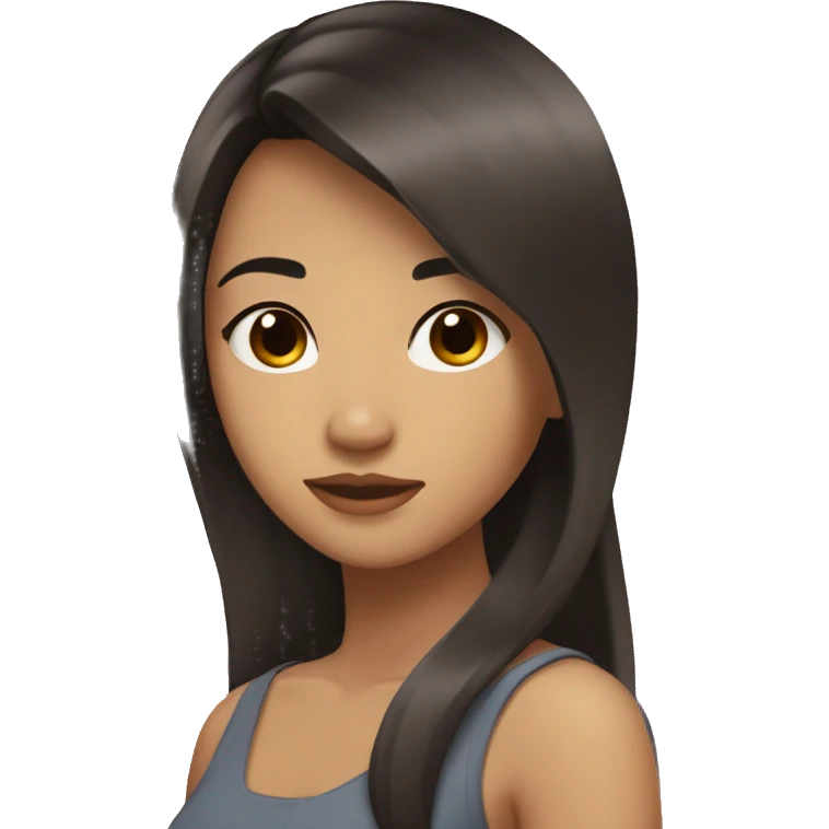 girl with slightly brown skin, straight hair, filipino routes, dimples, dark brown straight hair, dark brown eyes emoji