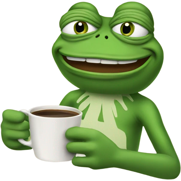 pepe the frog with a cup of coffee emoji