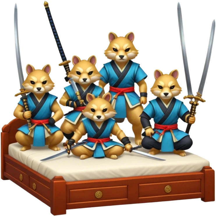 4 animaux samurai sur lit emoji
