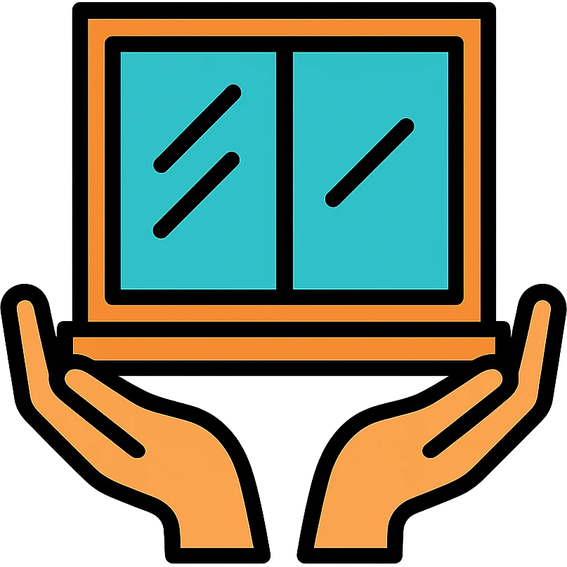 a window with hands, minimal and modern style, lineal color icon with black outlines emoji