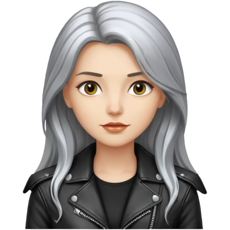 woman with long metalic hair lether jacket emoji