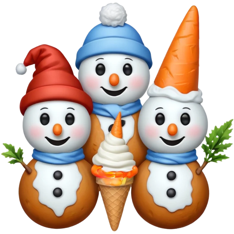 snowmen wearing cap with ice cream emoji