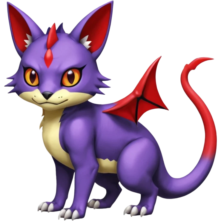 with red markings, white belly, scaley scaly batty feline-like quadrupedal digitigrade furry feral Bastet-Noibat-Gatomon-Garchomp-Digimon-Fakémon-Pokémon-creature (full body) emoji