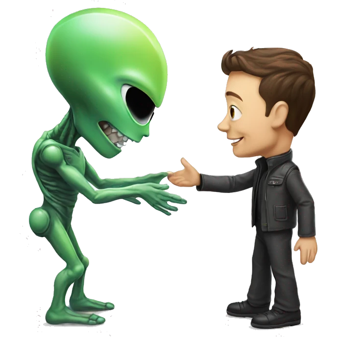 Alien and Elon Musk are shaking hands  emoji