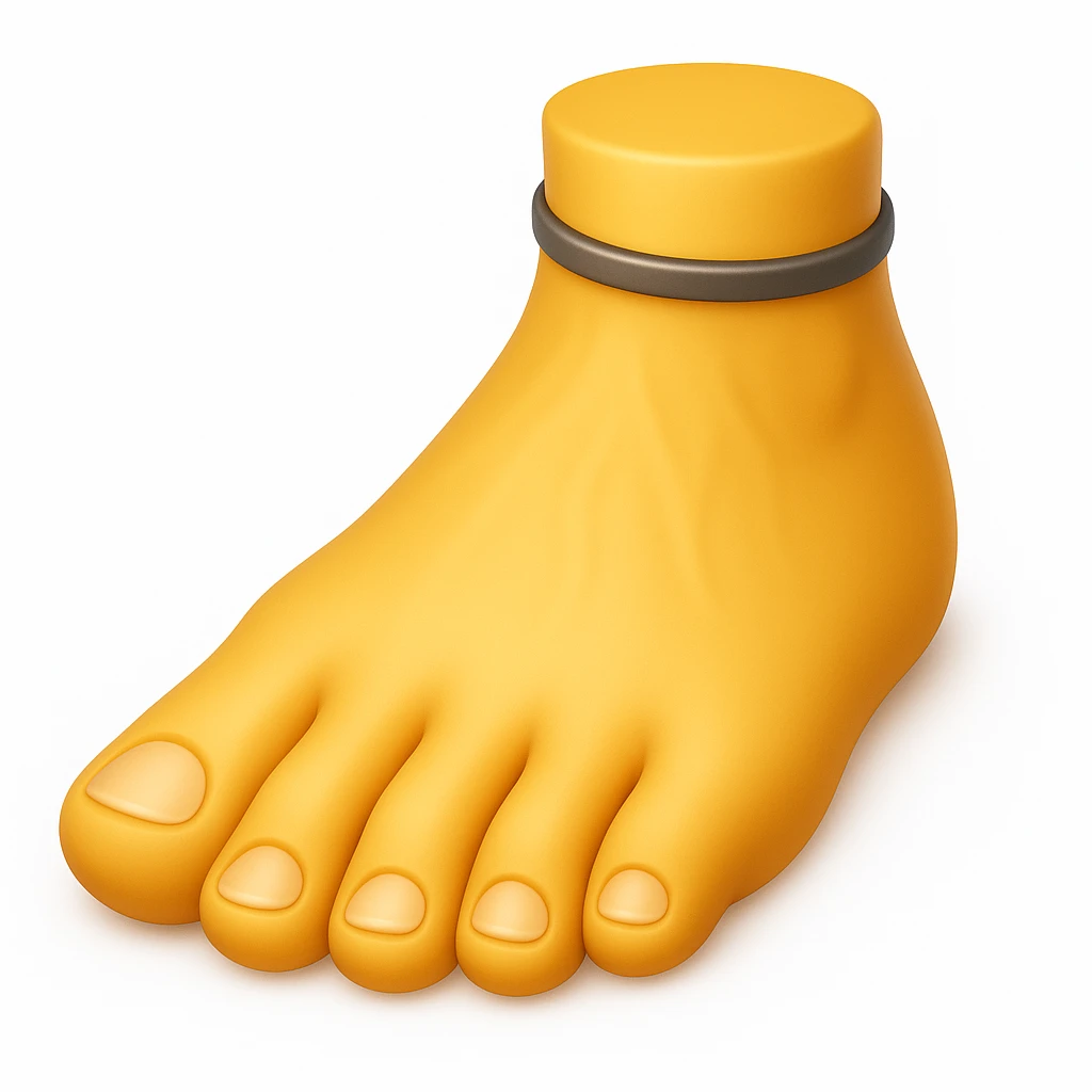 Create a foot emoji that looks exactly like the reference image, in iOS emoji style. The emoji should be 3D, shiny, with smooth gradients, soft shadows, realistic shape, and a friendly emoji look. Add a subtle highlight to the toes. emoji