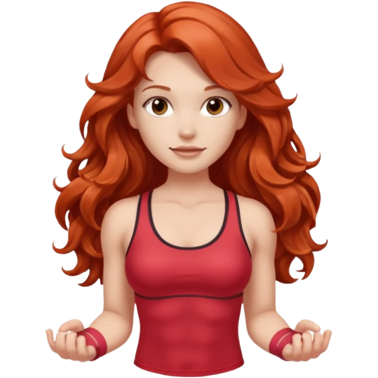 Athletic girl with long light red wavy hair and smaller boobs bigger arms not too big emoji