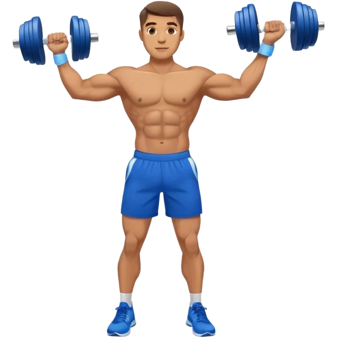 man with blue shorts doing side-lateral raise (T pose) with light dumbbells emoji