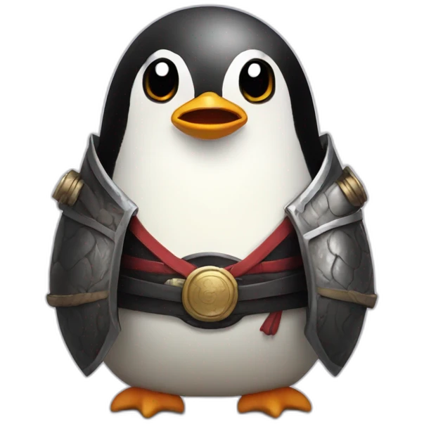 penguin with face wearing samurai helmet with big horns emoji