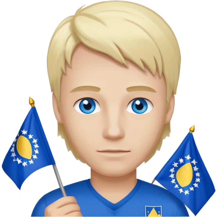 Create a man with bosnia flagg in his hand with blue eyes blond here emoji