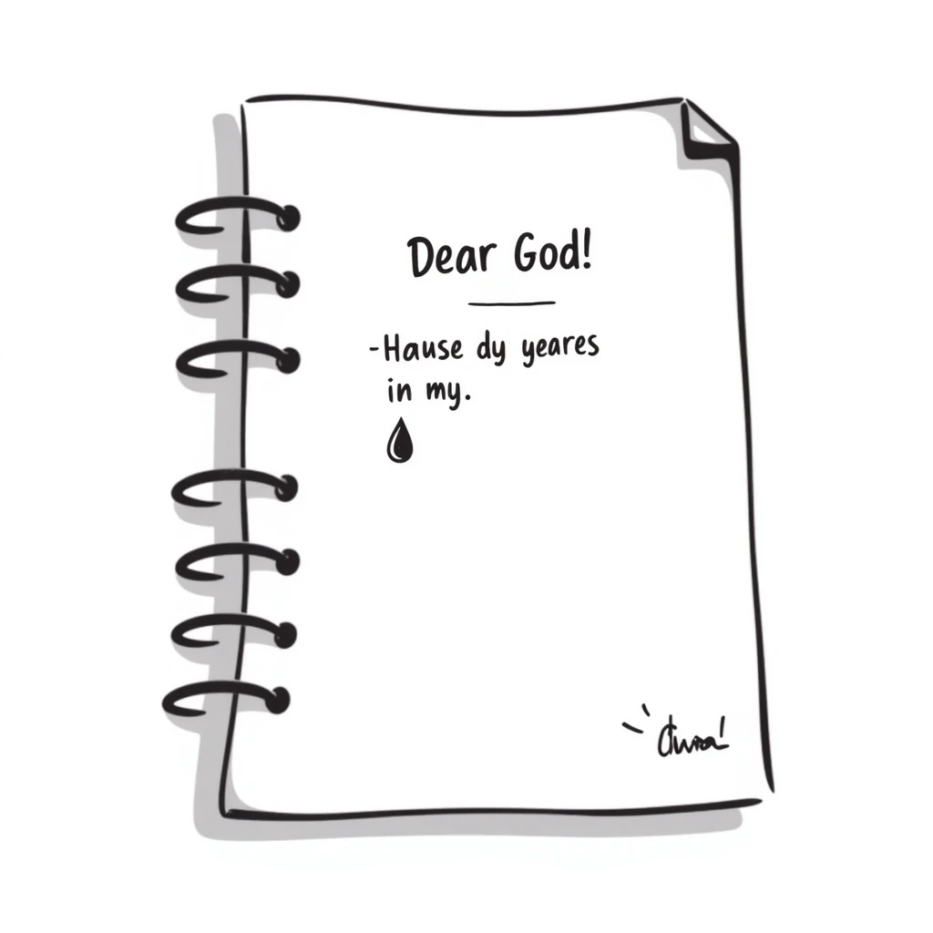 Hand-drawn notebook page with "Dear God" written at the top in a student's handwriting, looking like the start of a desperate essay emoji