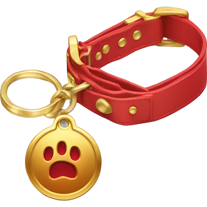 Red dog collar with a golden tag emoji
