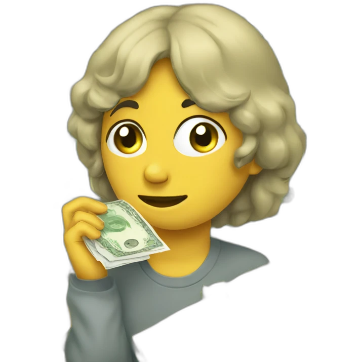 Wiping tears with dollar bills emoji