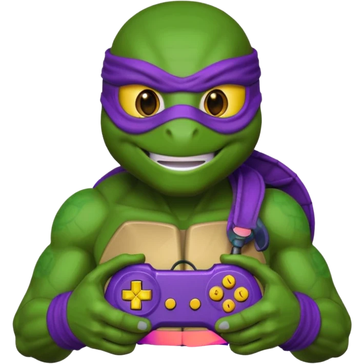 Donatello from Teenage Mutant Ninja Turtles, emoji style, with a joystick in hand emoji