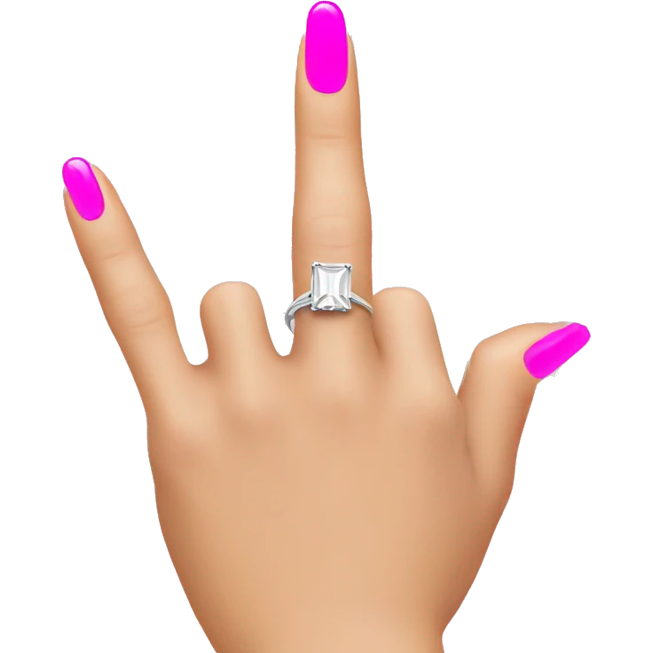 Middle finger with engagement ring and pink nails emoji
