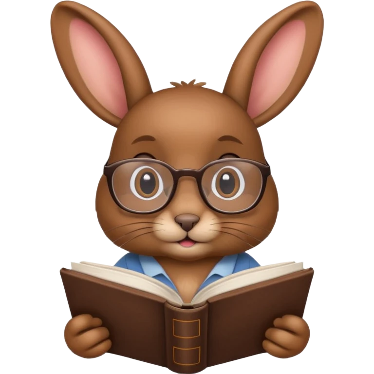 Brown bunny with reading glasses and book. emoji