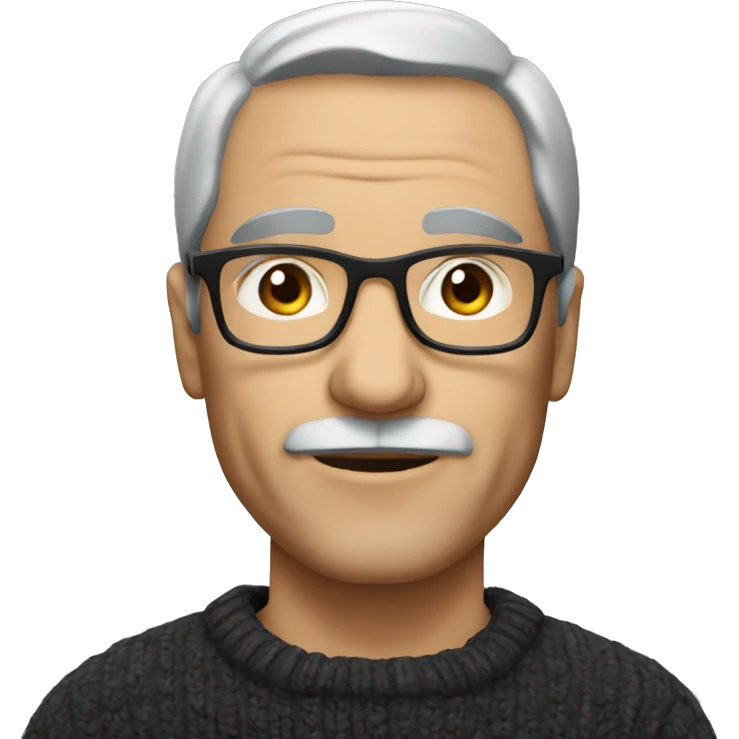 a European middle-aged man wearing glasses, a dark sweater, no mustache emoji