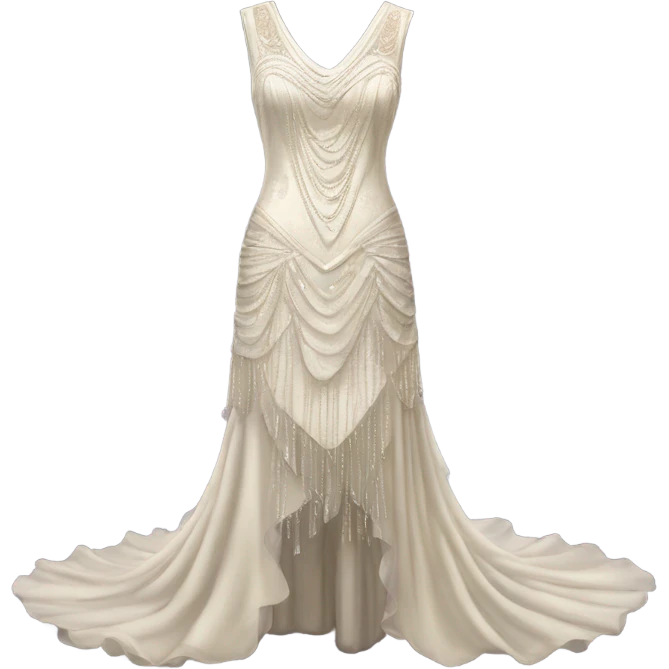 Hyper Realistic vintage flapper Wedding dress displays emoji