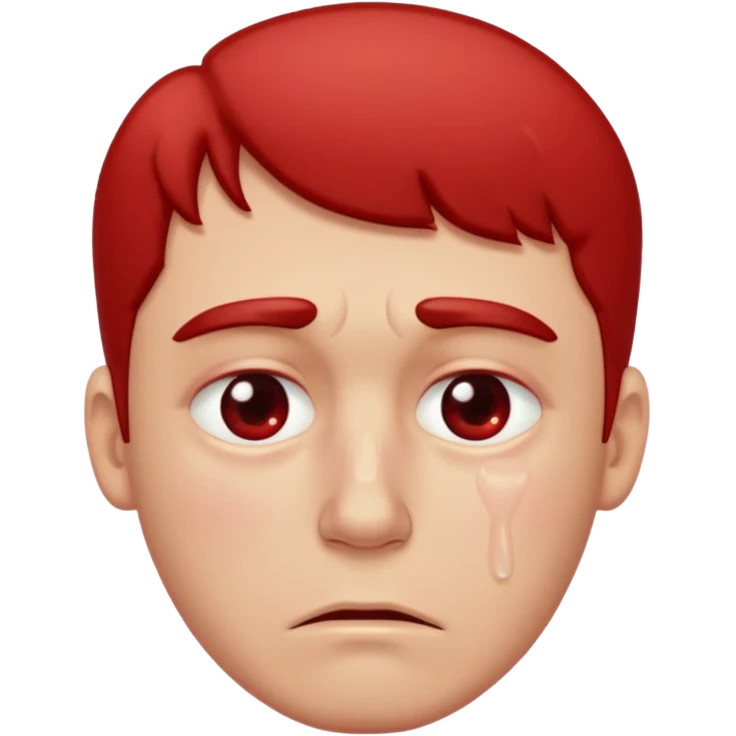 Man with a reddened, sad face, a tear flowing from his eye down his cheek emoji