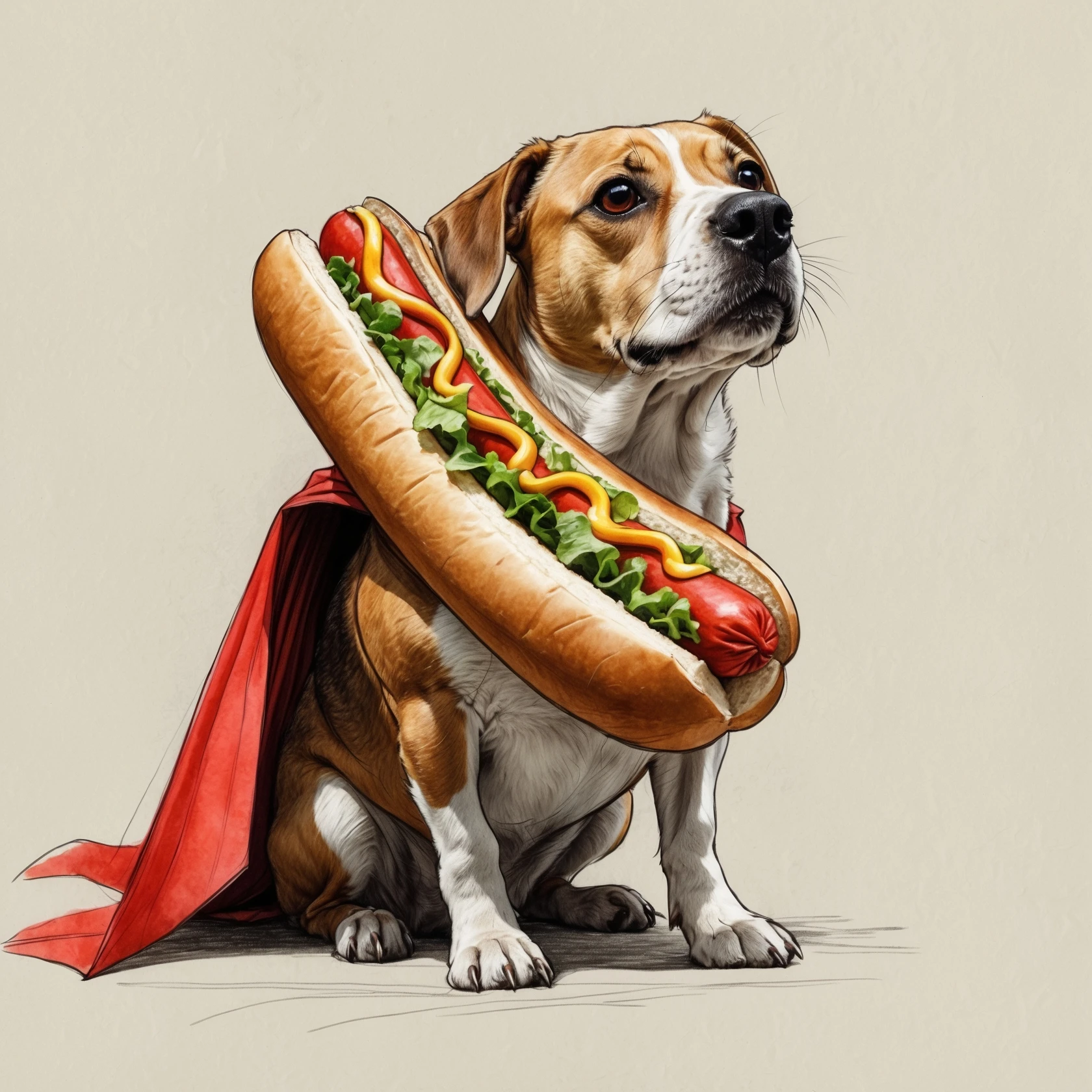 hot dog wearing a red cape pencil sketch emoji