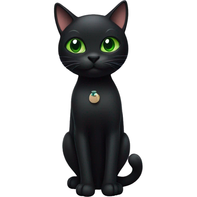 a black cat with green eyes holding a magnet emoji