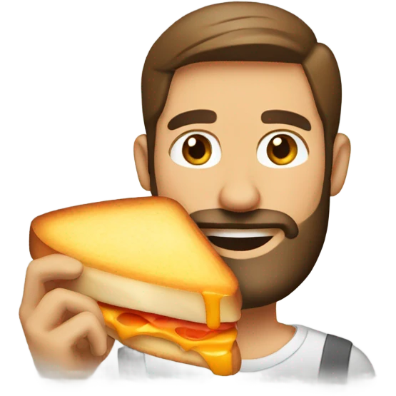 Guy with beard making a grilled cheese emoji